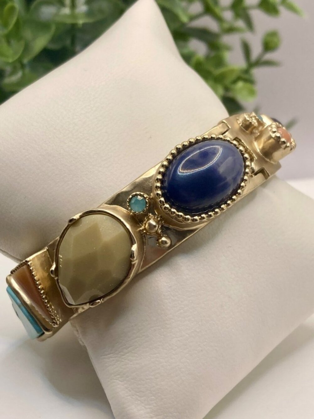 Chico's Geometric Gold-Tone Multicolor Gemstone Hinged Bangle Bracelet -39B
